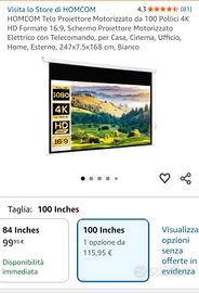 telo proiettore motorizzato 100 pollici 