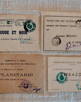 4 Biglietti Cinema Omaggio Roma Anni '70 Questura 