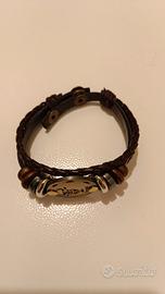 Braccialetto pelle intrecciata segno zod Toro