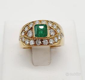 COD.915.25 ANELLO FASCIA SMERALDO E BRILLANTI ORO
