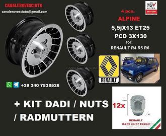 Cerchi ALPINE 13 renault R4 r5r 6 r7 neri con dadi