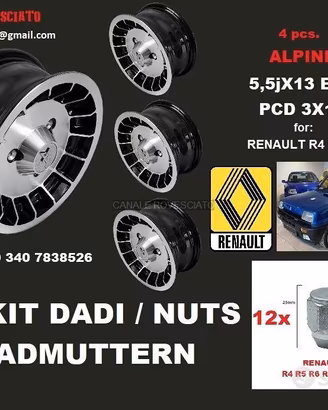 Cerchi ALPINE 13 renault R4 r5r 6 r7 neri con dadi