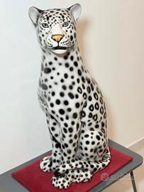 statua leopardo bianco 91 cm artigianato italiano