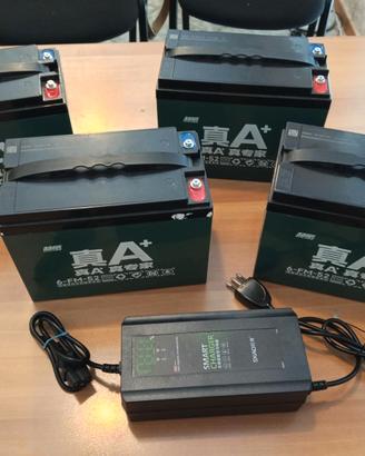 4 Batterie 12V 45Ah (48V) NUOVE + Caricabatterie