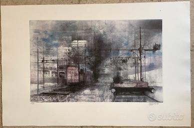Litografia Renzo Vespignani “binari”