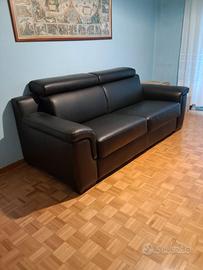 Divano letto una piazza e mezza,  in pelle, nero