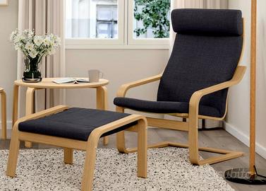 Poltrona salotto Ikea in legno 
con poggiapiedi