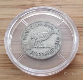 Moneta Nuova Zelanda 1934 da 6 Pence