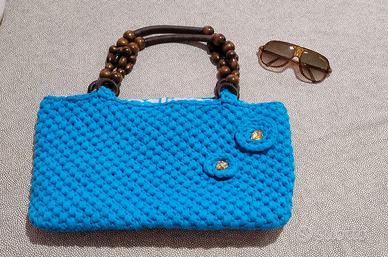 Borsa estate in cotone intrecciato Turchese&Legno