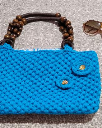 Borsa estate in cotone intrecciato Turchese&Legno