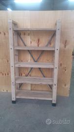 scaffalatura legno vecchio con tiranti gambe ferro