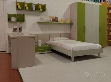 Cameretta  con scrivania, laccato verde e laminato