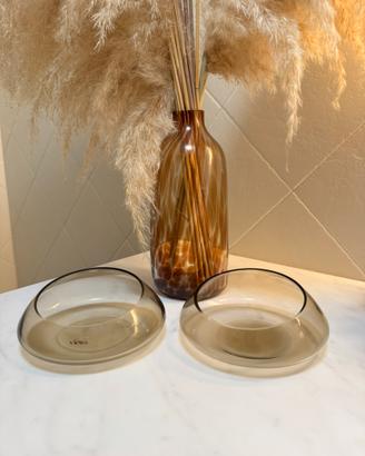 Coppia ciotole in vetro trasparente decorative