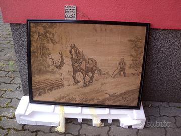 Quadro goblen cavalli che arano