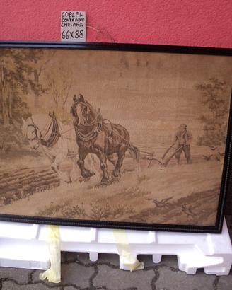 Quadro goblen cavalli che arano