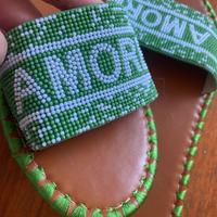 Sandali flat AMORE a fascia verde/bianco tg.40