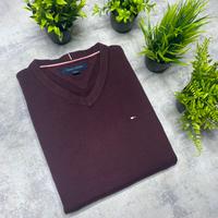 Maglione V-Neck Tommy Hilfiger Rosso Borgogna
