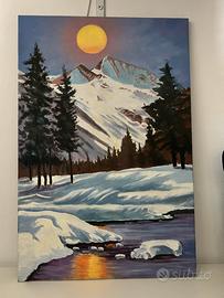Quadro dipinto a mano paesaggio invernale
