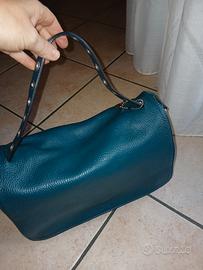 Borsa in vera pelle color verde petrolio