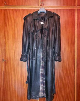 Cappotto Trench In VERA Pelle Nera Da Uomo