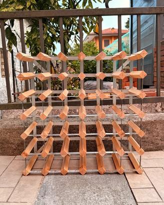 Porta bottiglie in legno e ferro