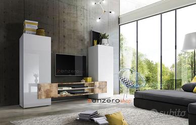 Porta TV, soggiorno Irene Bianco Lucido e Pero