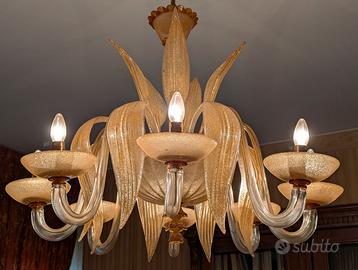 Lampadario in vetro di murano granigliato topazio