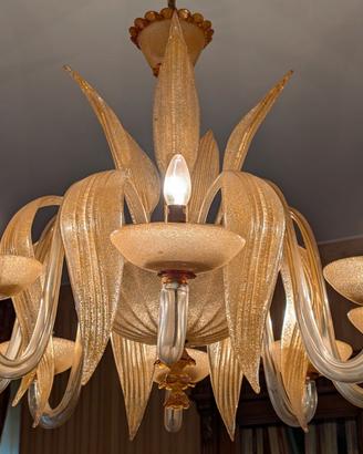 Lampadario in vetro di murano granigliato topazio