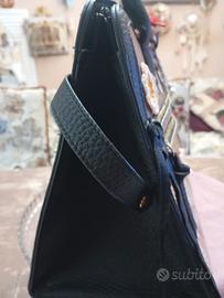 Borsa in stile Art decò in pelle nera e fantasia 