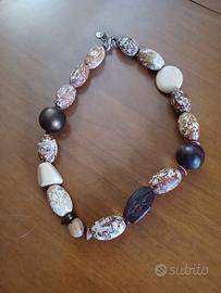COLLANA AGATA E LEGNO.... LUNGH. CM. 54 ....NUOVA