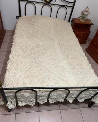 coperta matrimoniale panna in lana all'uncinetto c