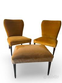 Coppia di sedie set con pouf Mid-Century Modern