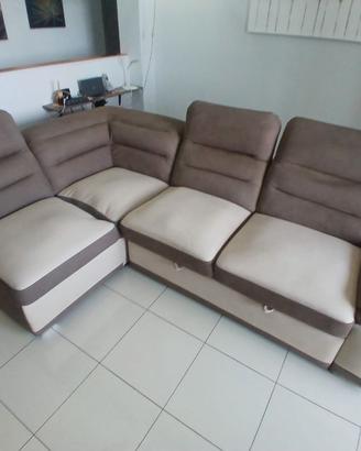 Divano letto ad L bicolore con testata regolabile