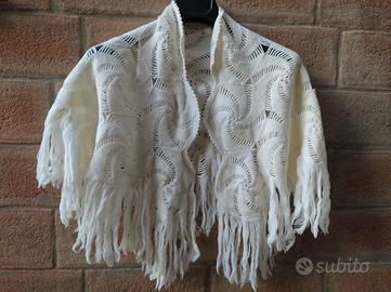 Scialle vintage lana fatto a mano cm 100x50 nuovo 