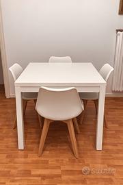 Tavolo quadrato 90cm allungabile a 180cm piu sedie