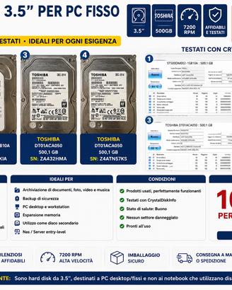 4 Hard Disk 3.5" 500GB SATA per PC Fisso – Testati