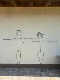 Coppia sculture da parete minimaliste in metallo 