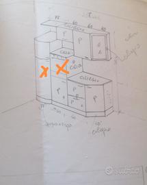 Cucina incompleta + libreria color ciliegio