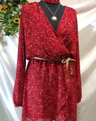 Vestito Donna rosso abito Only + cinturina ANNI 80