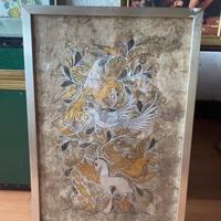 Quadro con animali e piante oro-argento