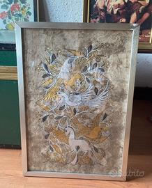 Quadro con animali e piante oro-argento