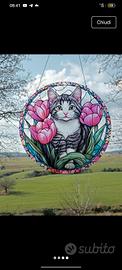 acchiappasole gatto e tulipani 
