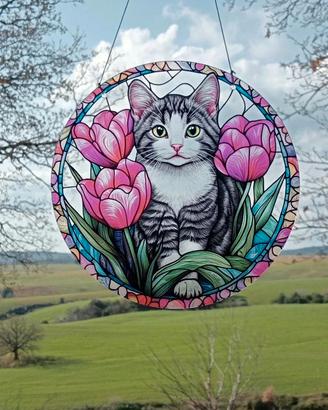 acchiappasole gatto e tulipani 