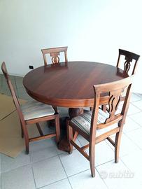 Tavolo Rotondo Allungabile in Noce +4 Sedie a Lira