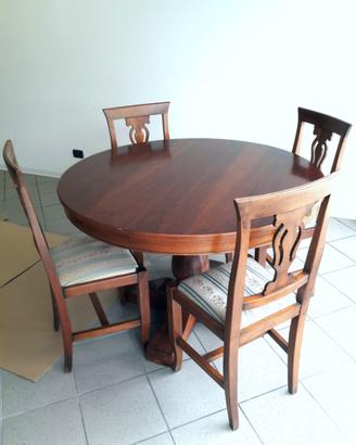 Tavolo Rotondo Allungabile in Noce +4 Sedie a Lira