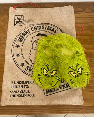 Pantofole Grinch Natale con sacca babbo Natale