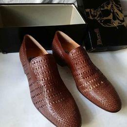 Scarpe uomo trecciate, vero cuoio marrone, num. 44