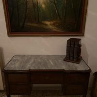 Scrivania in legno con piano in marmo - primi ‘900