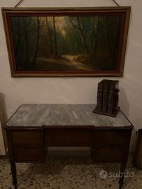 Scrivania in legno con piano in marmo - primi ‘900