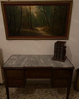 Scrivania in legno con piano in marmo - primi ‘900